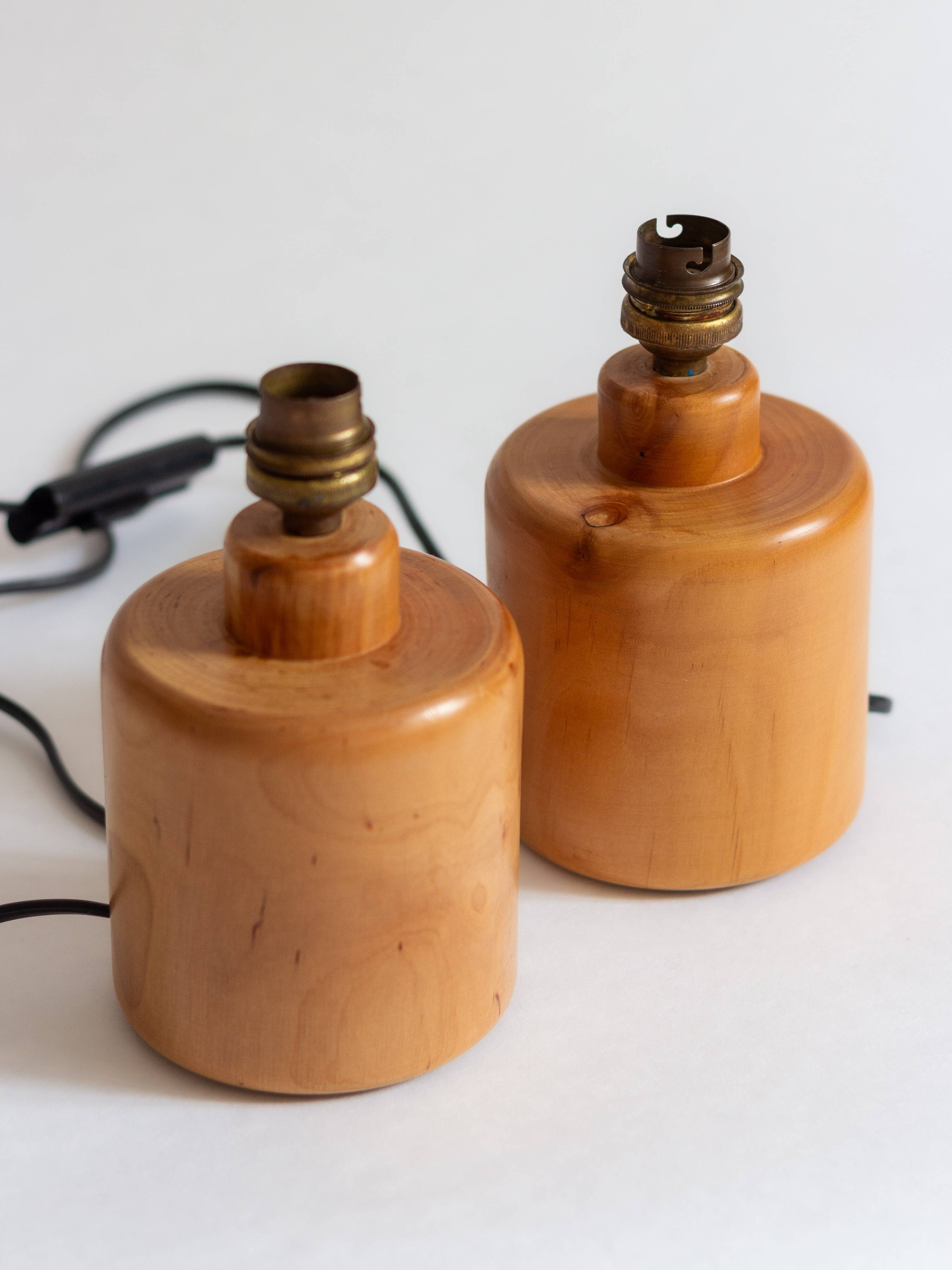 Pair of light wood table or bedside lamp bases, 1970s