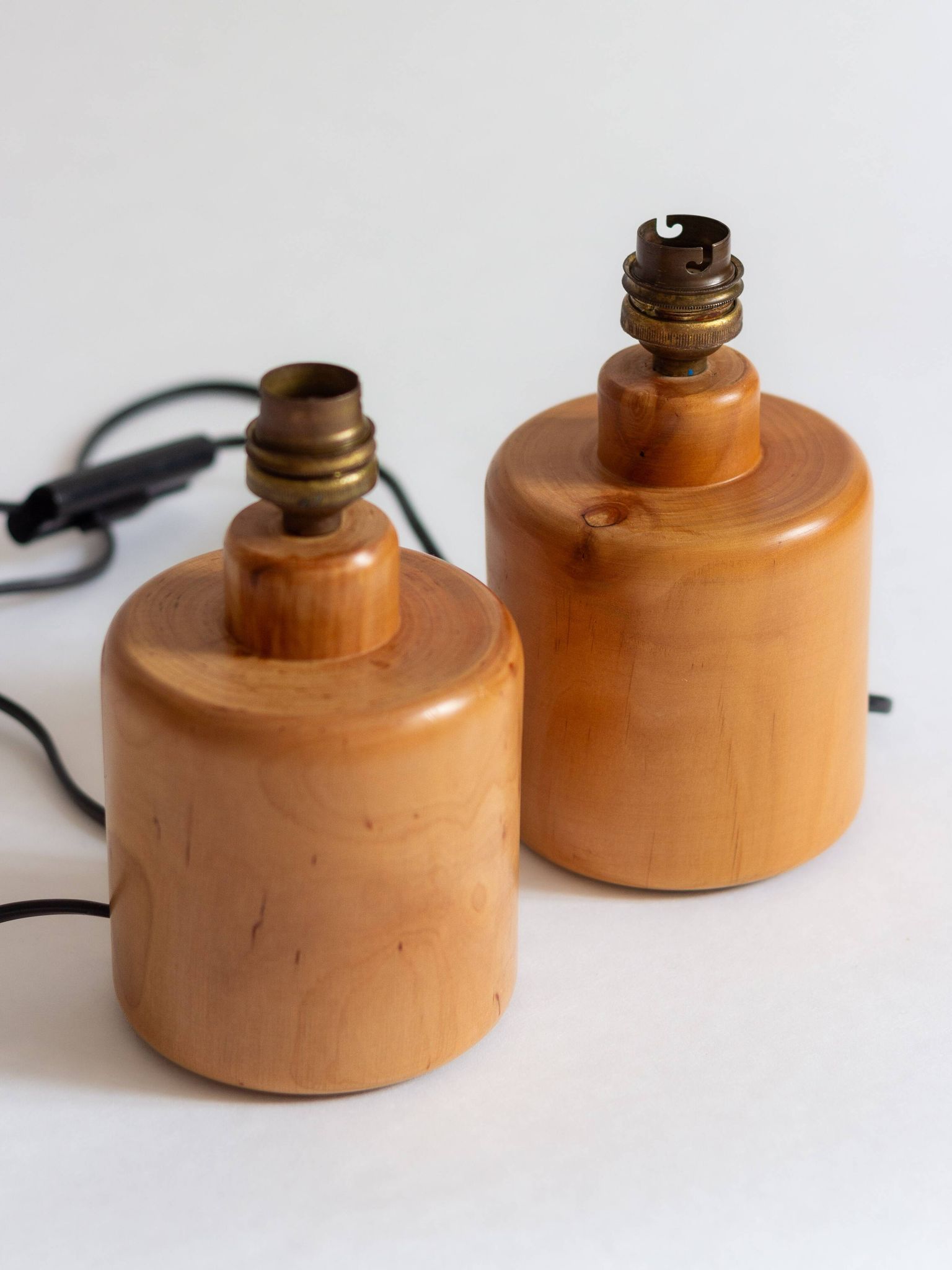 Pair of light wood table or bedside lamp bases, 1970s