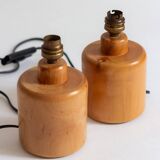 Pair of light wood table or bedside lamp bases, 1970s