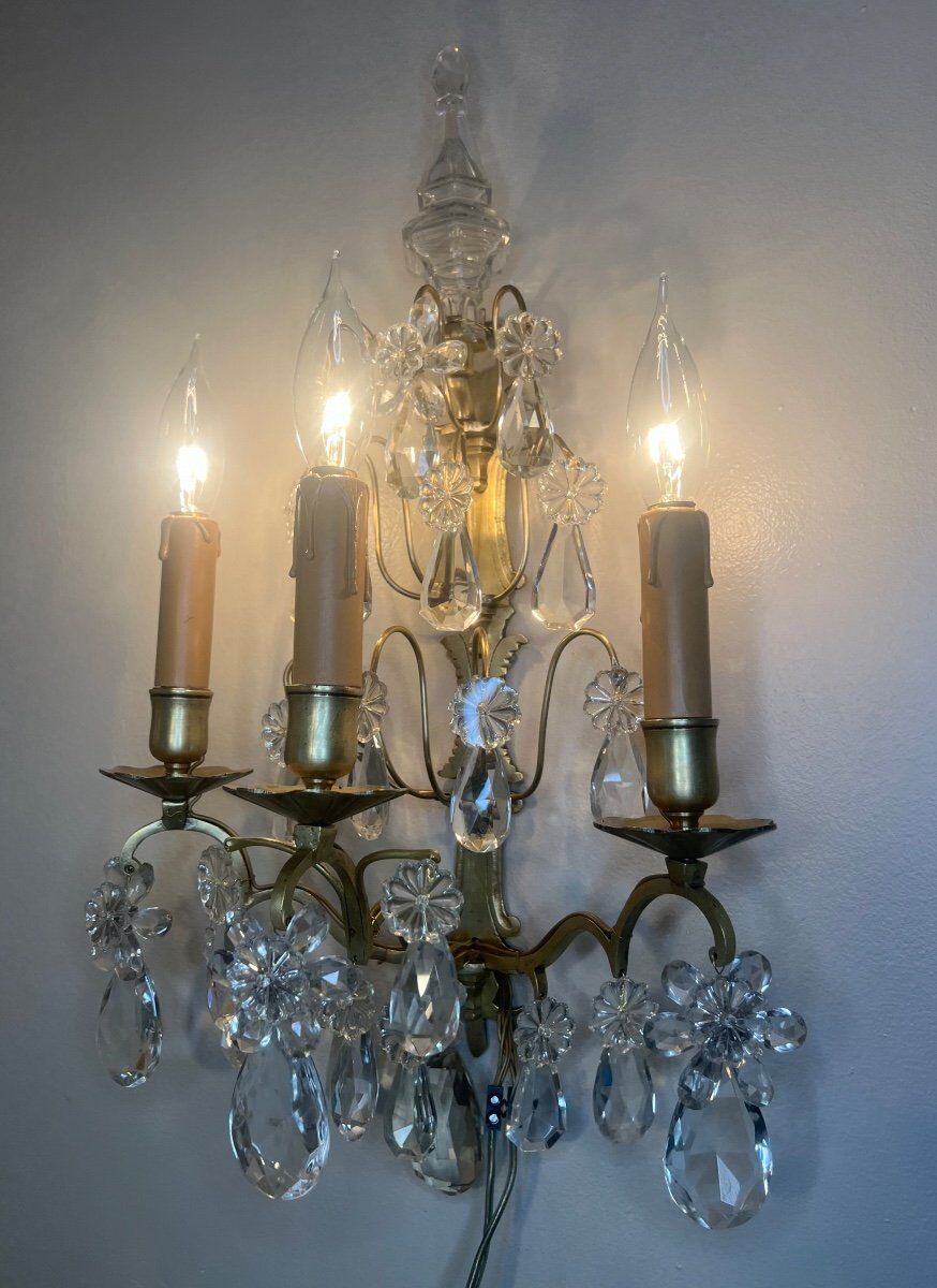 Applique XIXe siècle, bronze et pampilles en cristal