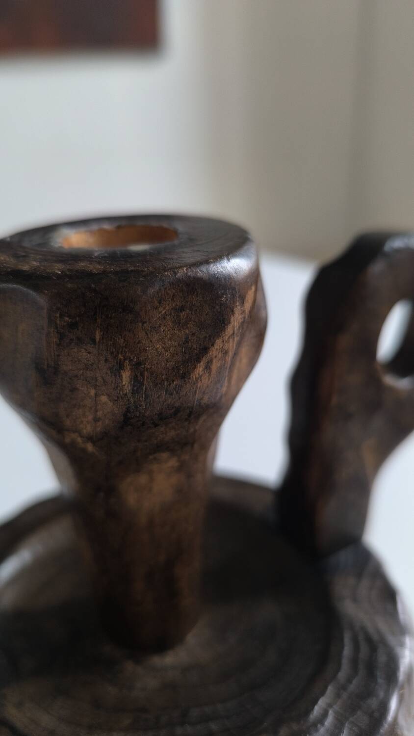 Brutalist wooden candle holder 1960