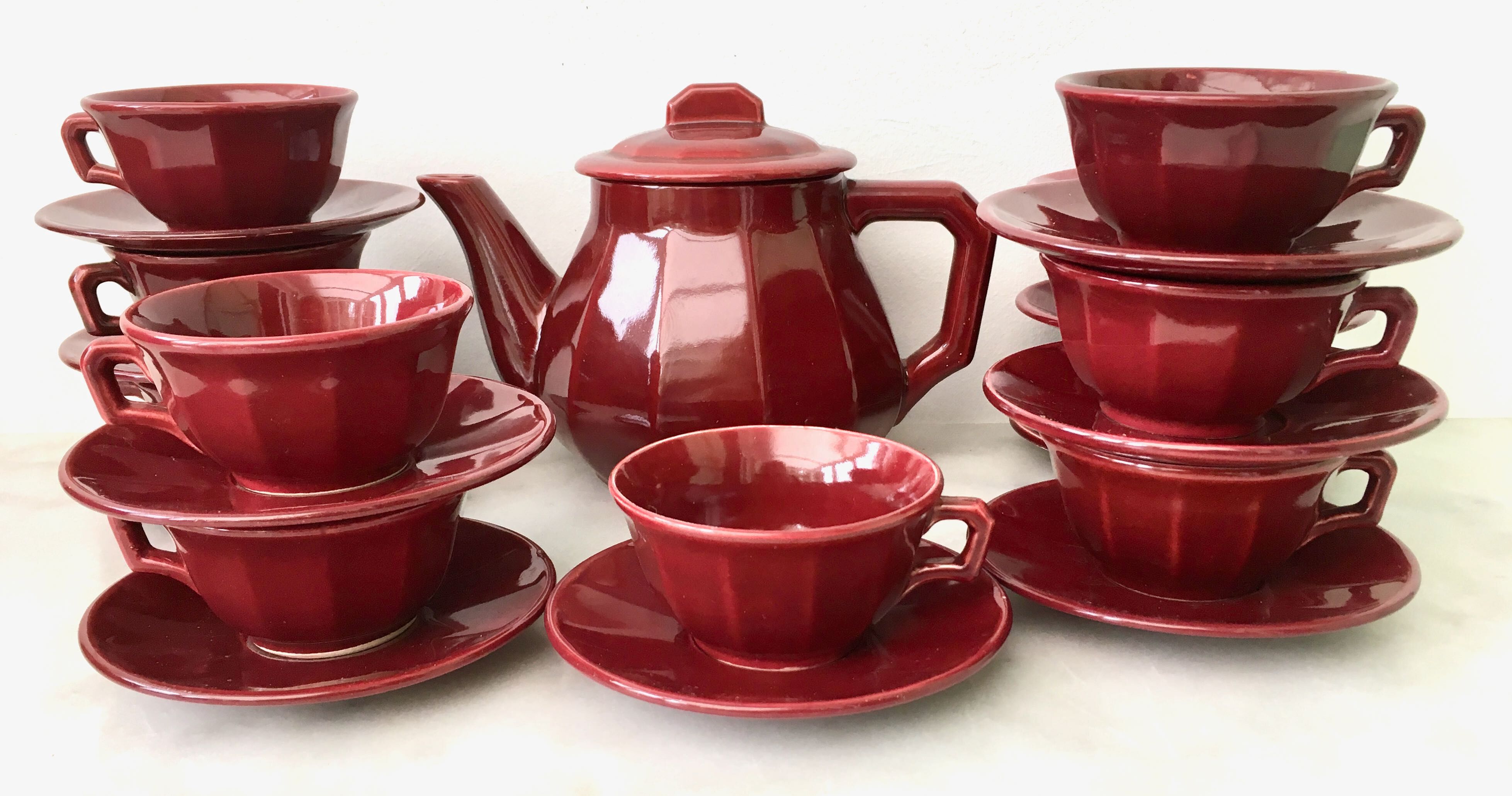 Set 12 coffee cups and vintage coffee maker