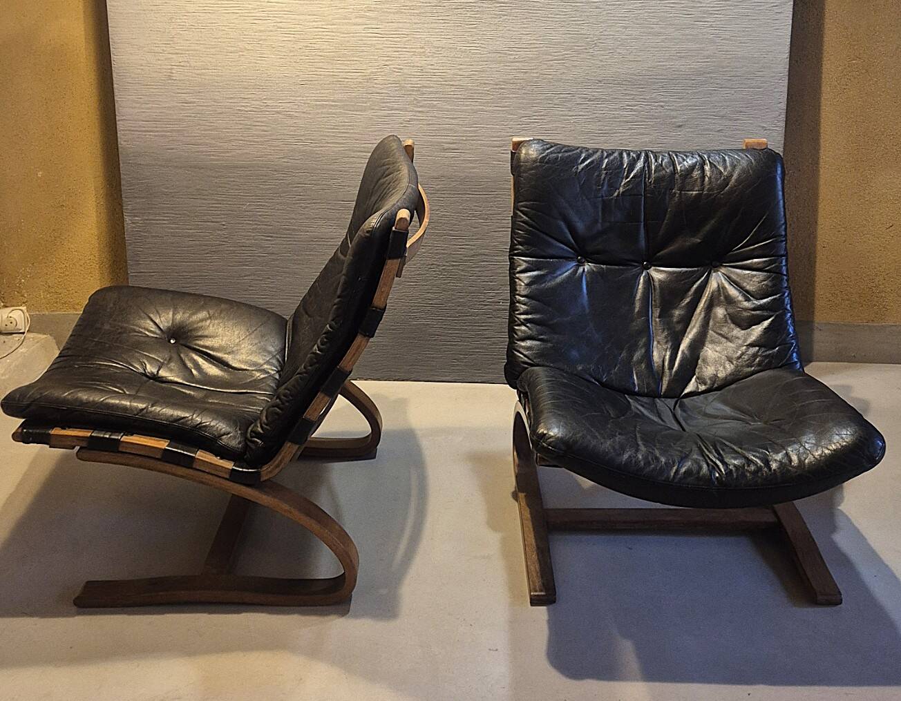 Pair of Scandinavian armchairs "Kengu" by E. & N. Solheim for Rybo, 1970