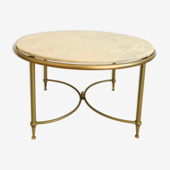 Table basse ronde en marbre et laiton doré