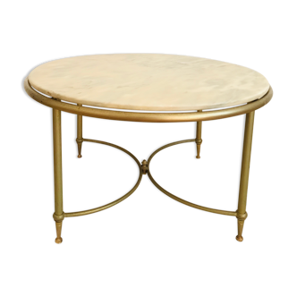 Table basse ronde en marbre et laiton doré
