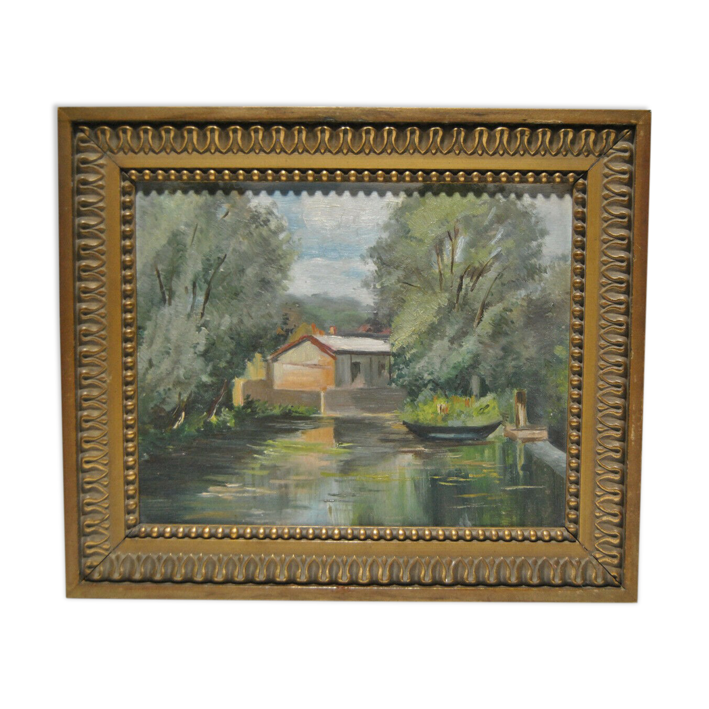 Painting painting landscape countryside river pond lake boat boat