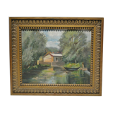 Painting painting landscape countryside river pond lake boat boat