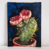Old oil painting on canvas cactus signed Claudel