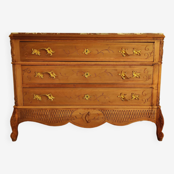 Old Liège chest of drawers with marble top