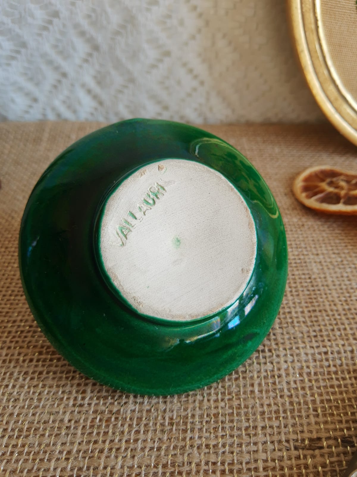 Vallauris hand candle holder green - vintage