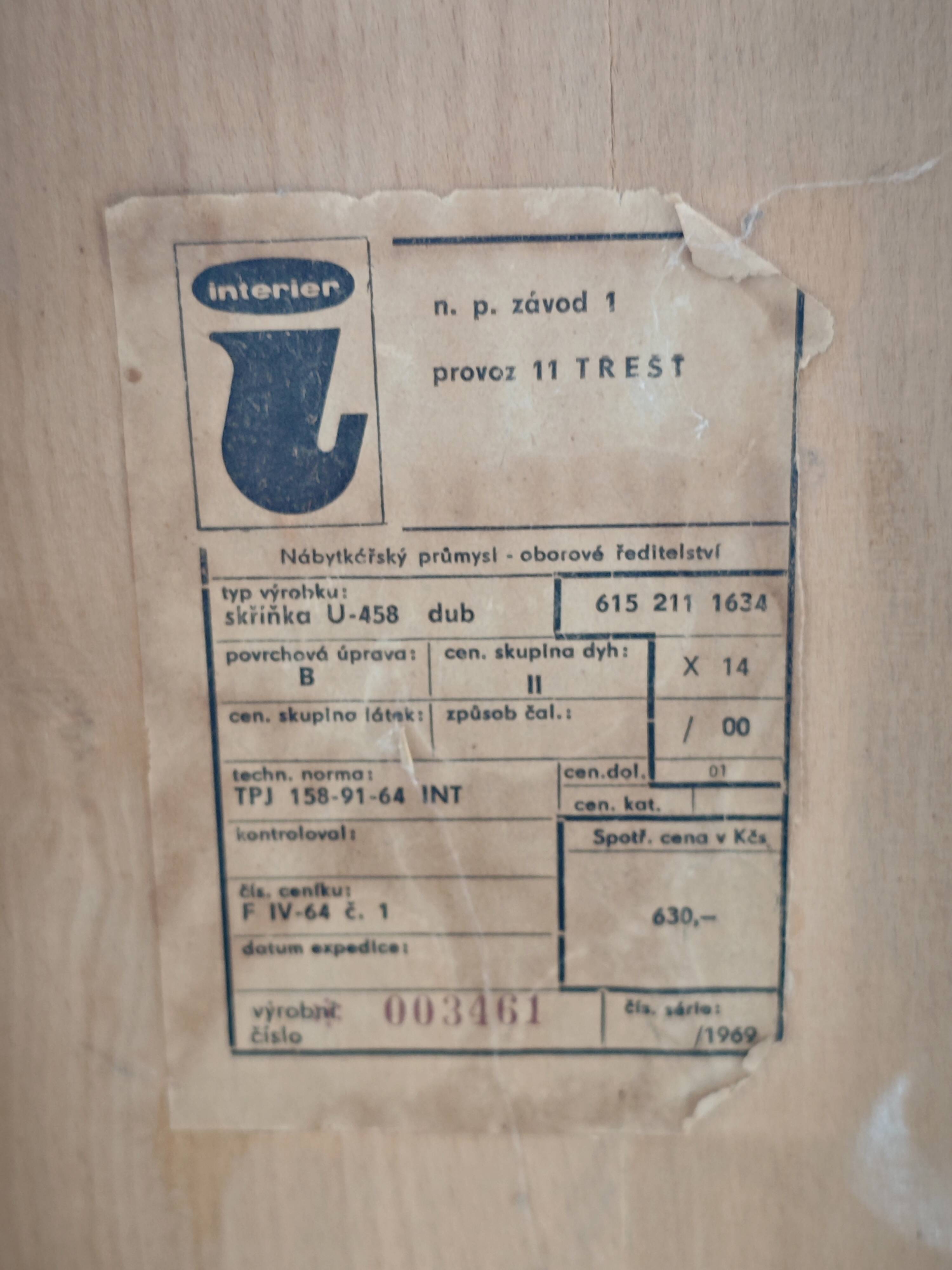 Sideboard U 458 light oak Jiri Jiroutek for Interier Praha 1960