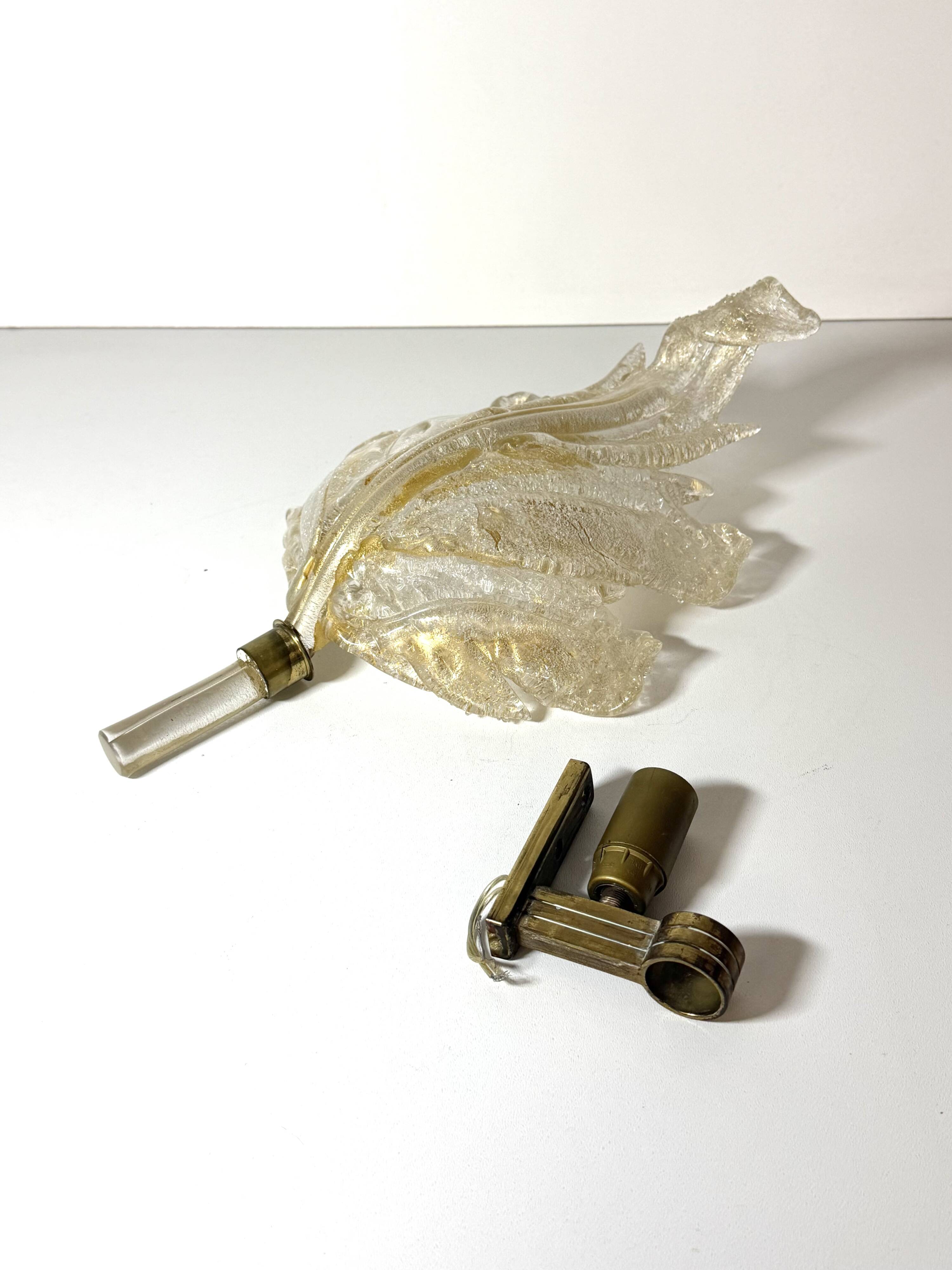 Applique murano en verre vintage et feuille d'or par barovier toso, italie