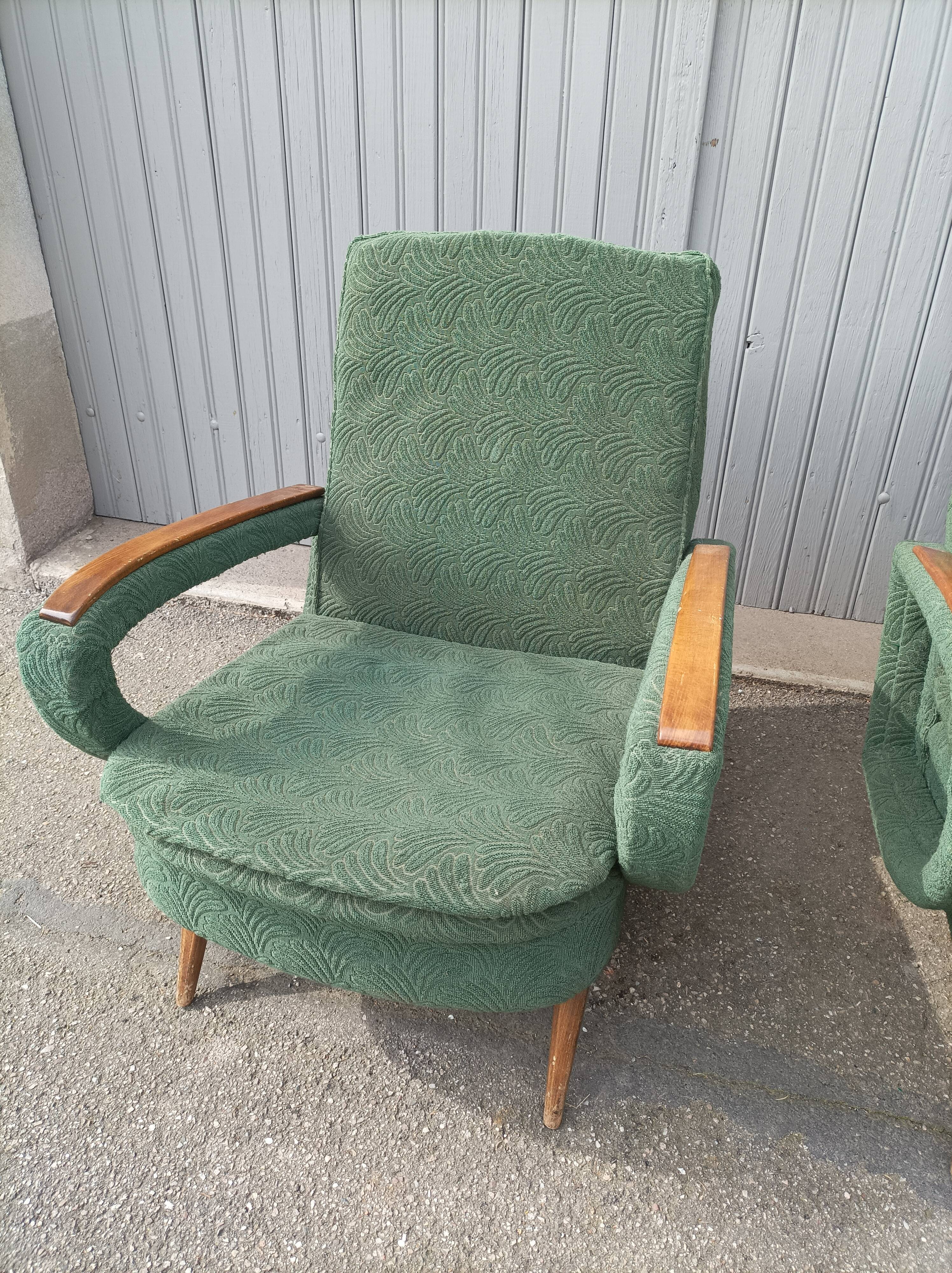 Pair of vintage armchairs green fabric