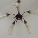 French Vintage Retro Mid Century Black & Gold 5 Arm Chandelier Glass Shades 5080