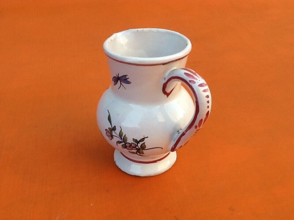 Milk jug XIXth polychrome ceramic floral decoration
