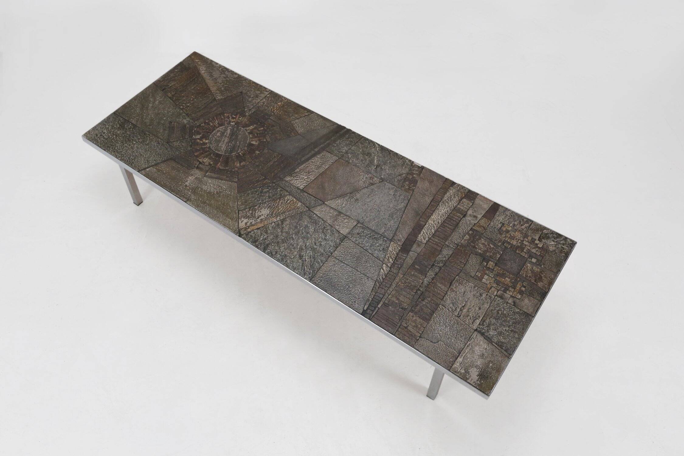 Brutalist Coffee Table Handmade and signed by Pia Manu, 1960s