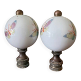 pair of antique painted porcelain knob handles