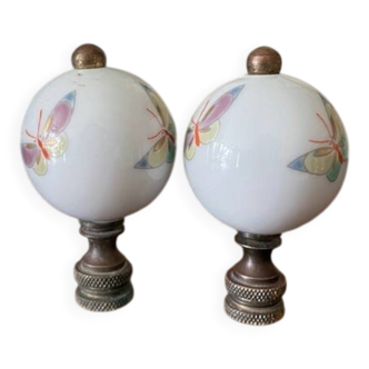 pair of antique painted porcelain knob handles