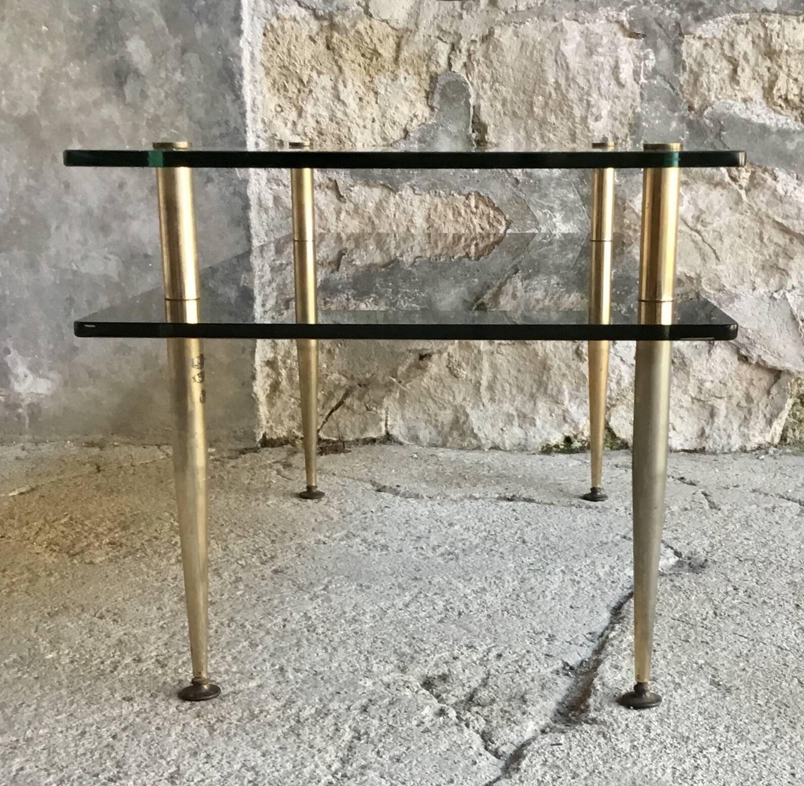 Table basse rectangulaire à double plateaux en verre - design Moderniste 1960