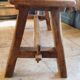 "A frame" bench in solid oak, patinated.