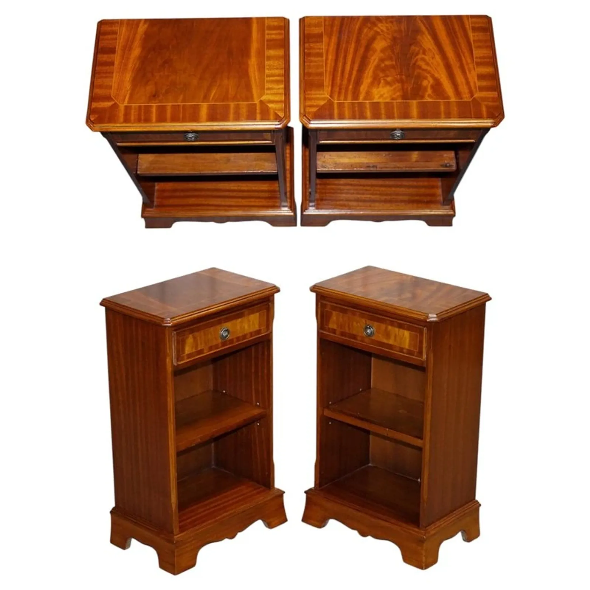 Vintage Georgian Style Walnut Bedside Tables, Set of 2