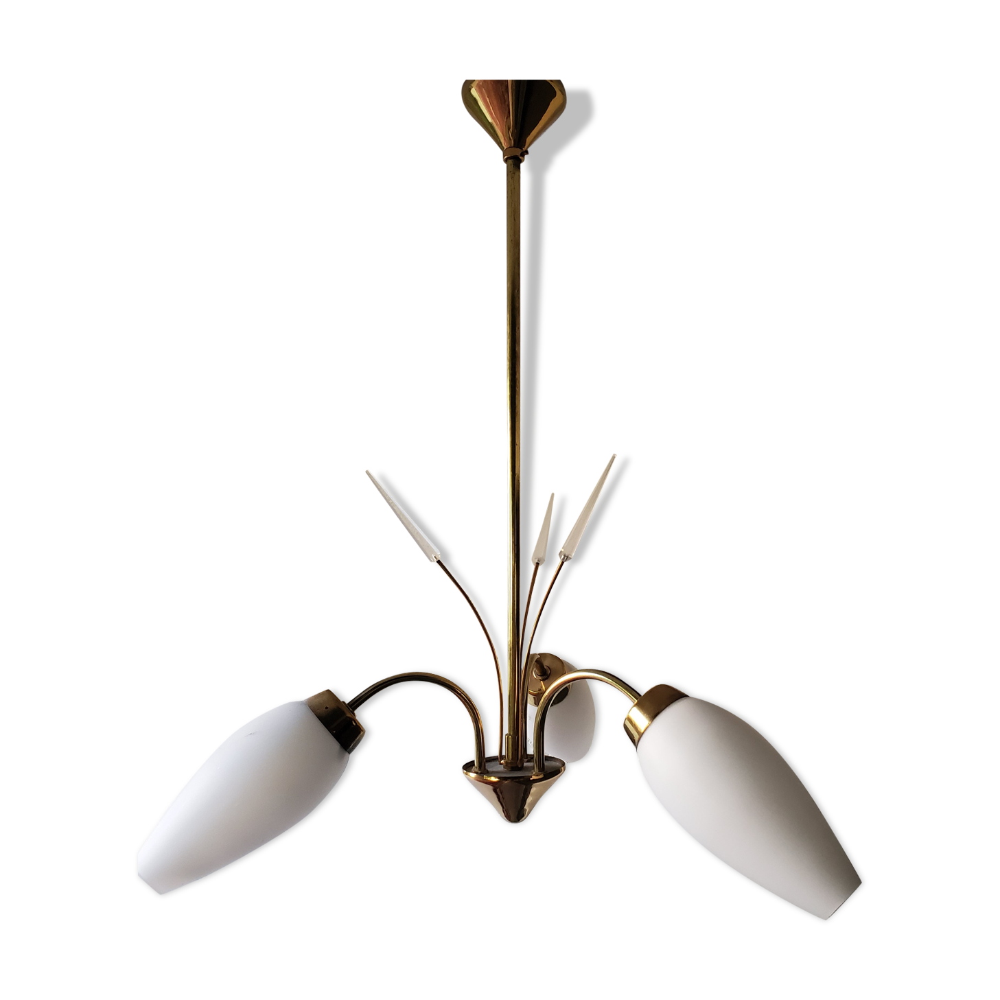 60's opaline and brass chandelier