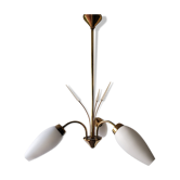 60's opaline and brass chandelier