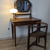 Antique beveled octagonal vanity mirror in carved wood