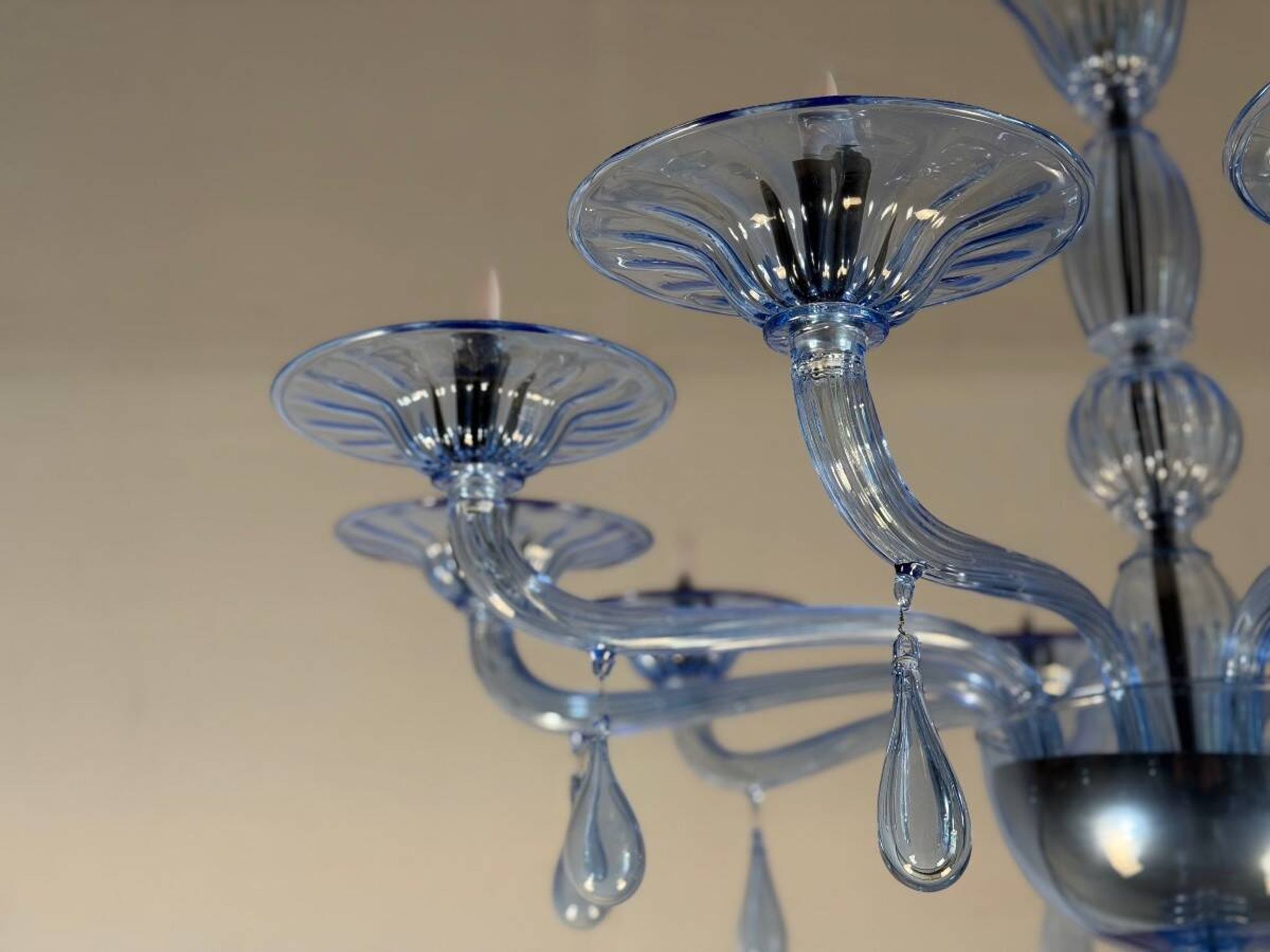 Lustre vénitien en verre de Murano bleu, vers 1980