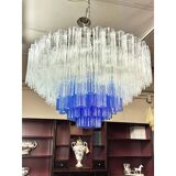 Grand lustre en verre de Murano "Tronchi" transparent et bleu de style Venini