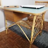 Bureau Louis Sognot et sa chaise en rotin