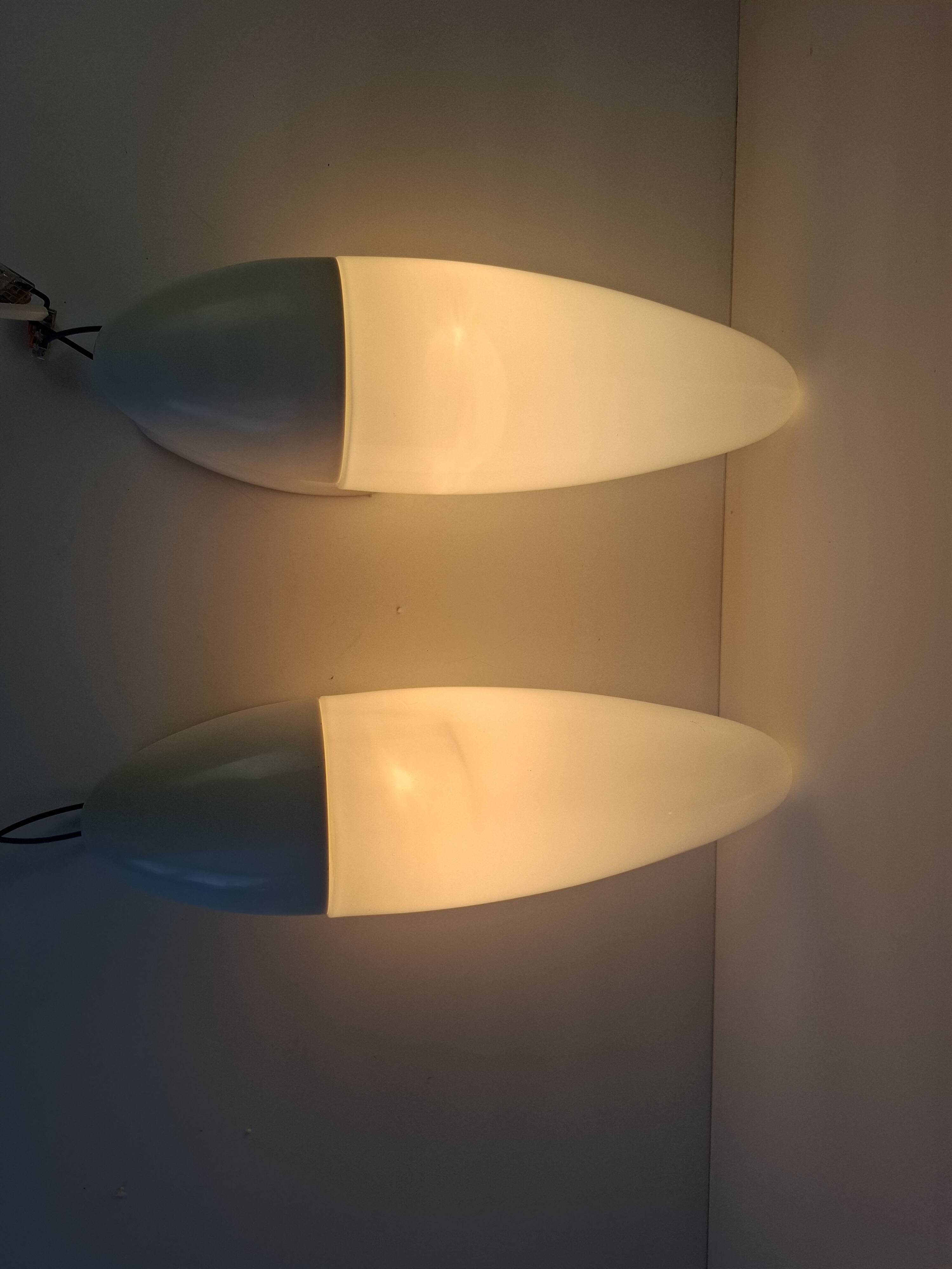 Pair of 1960s Czechoslovak Milk Glass and Bakelite Space Age Wall Sconces