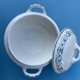 Round soup tureen, Primerose model, birds, half porcelain, Badonviller