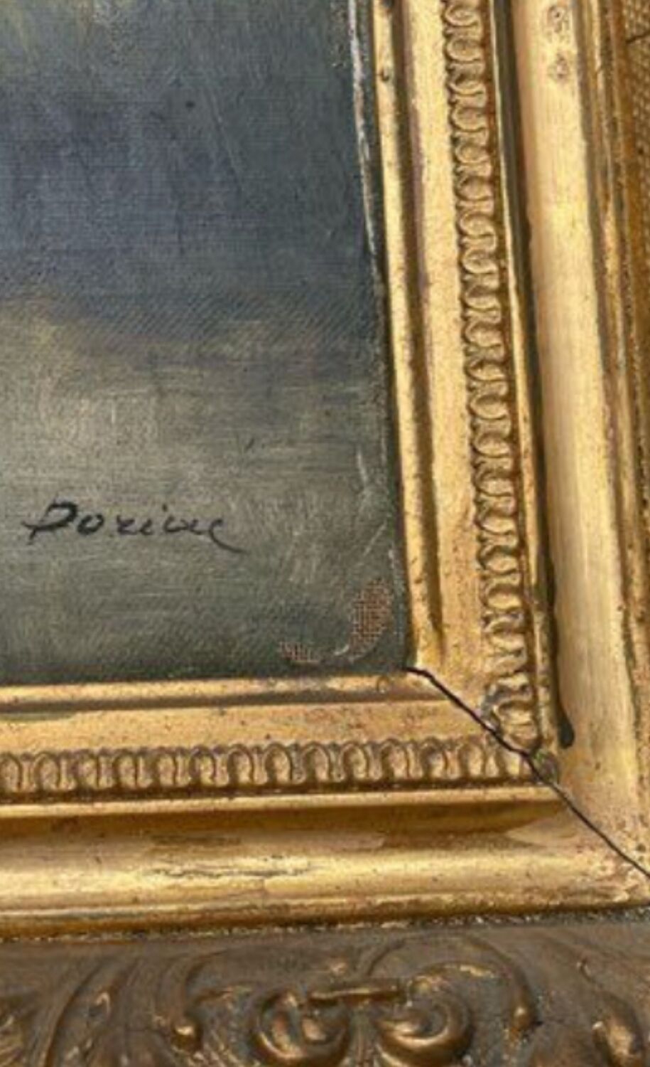 Large old painting landscape river – oil on canvas late 19th century – framed