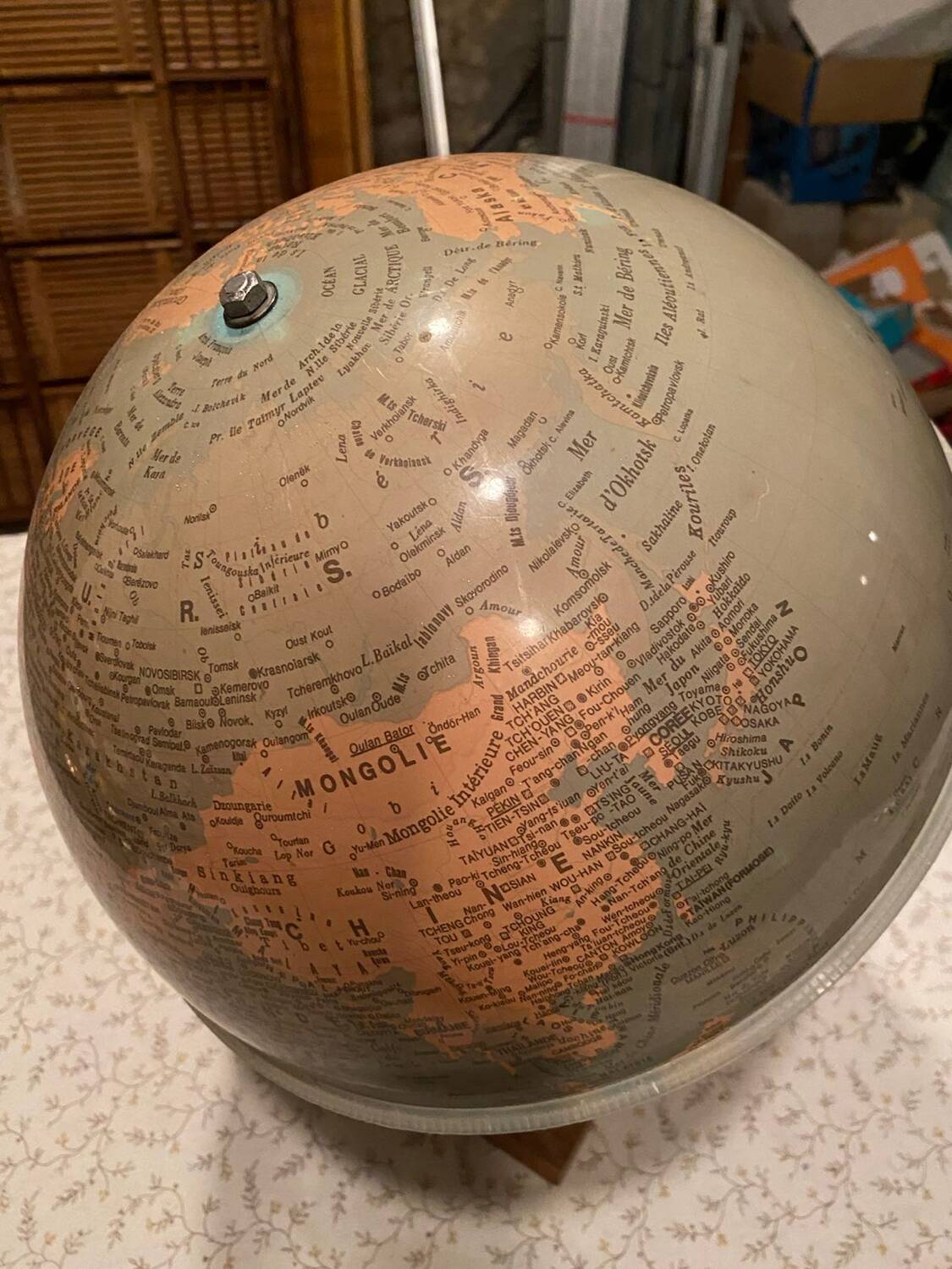 Vintage Globe with Wooden Stand from the 40s-50s