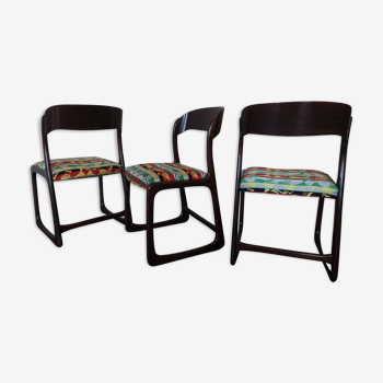 3 chaises traineau Baumann vintage 1960