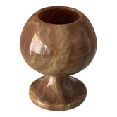 Vintage Hand-Carved Brown Onyx Pedestal Vessel
