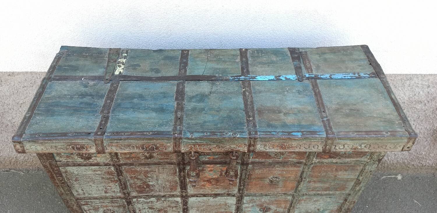 Old blue wooden chest