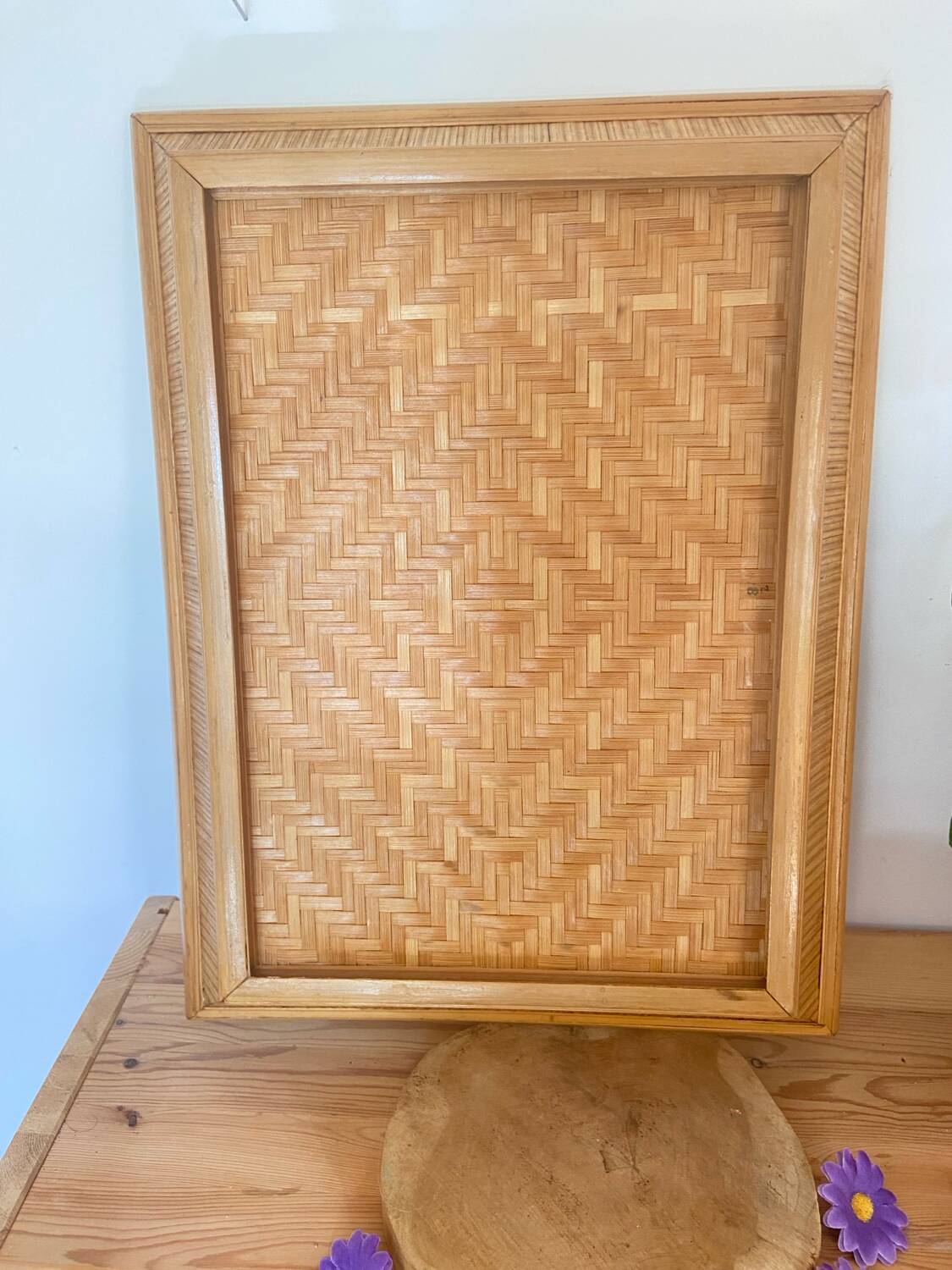 Vintage antique rectangular woven wicker tray