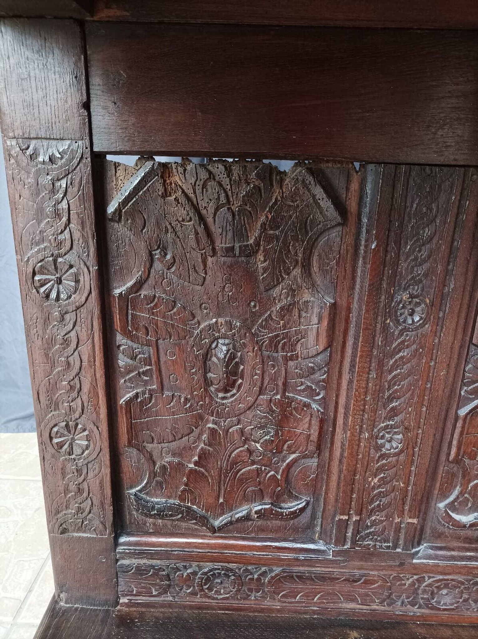 Renaissance oak carved buffet cabinet