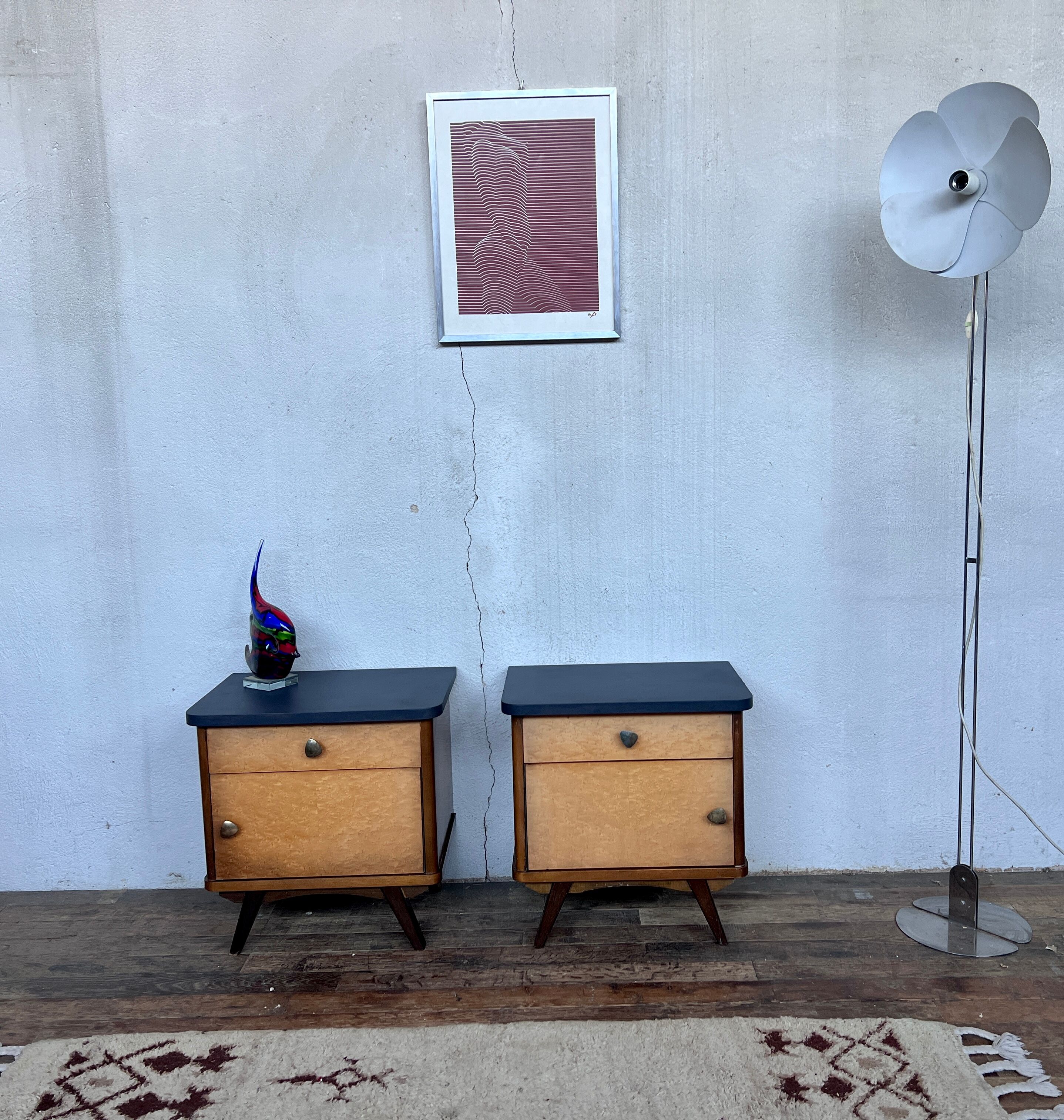 Pair of Bedside Table Bedside Table Vintage Compass Feet