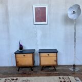 Paire de tables de nuit table de chevet vintage pieds compas