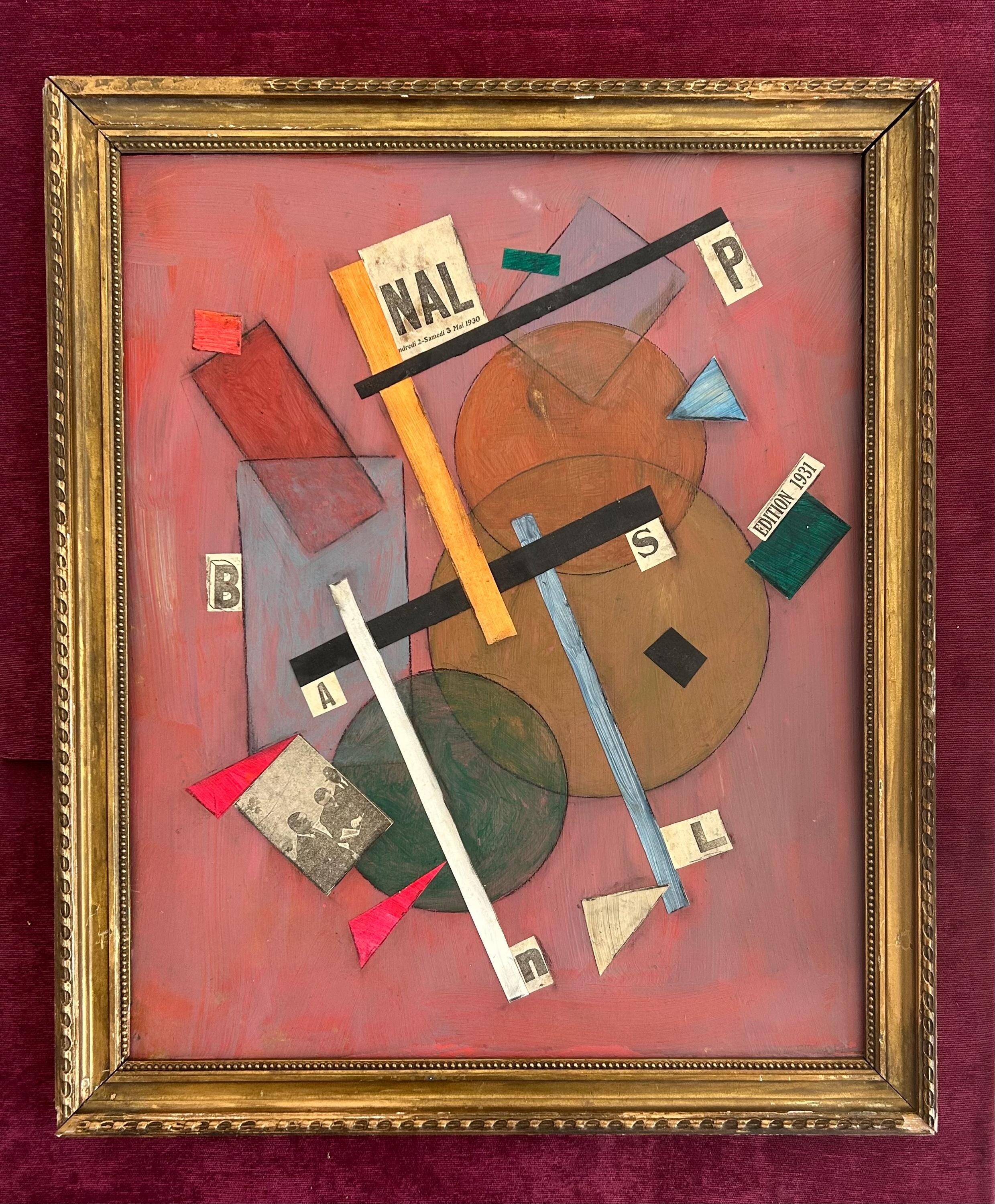 1940 French Constructivist Painting  Oil on Panel Avant Garde Modernist Art