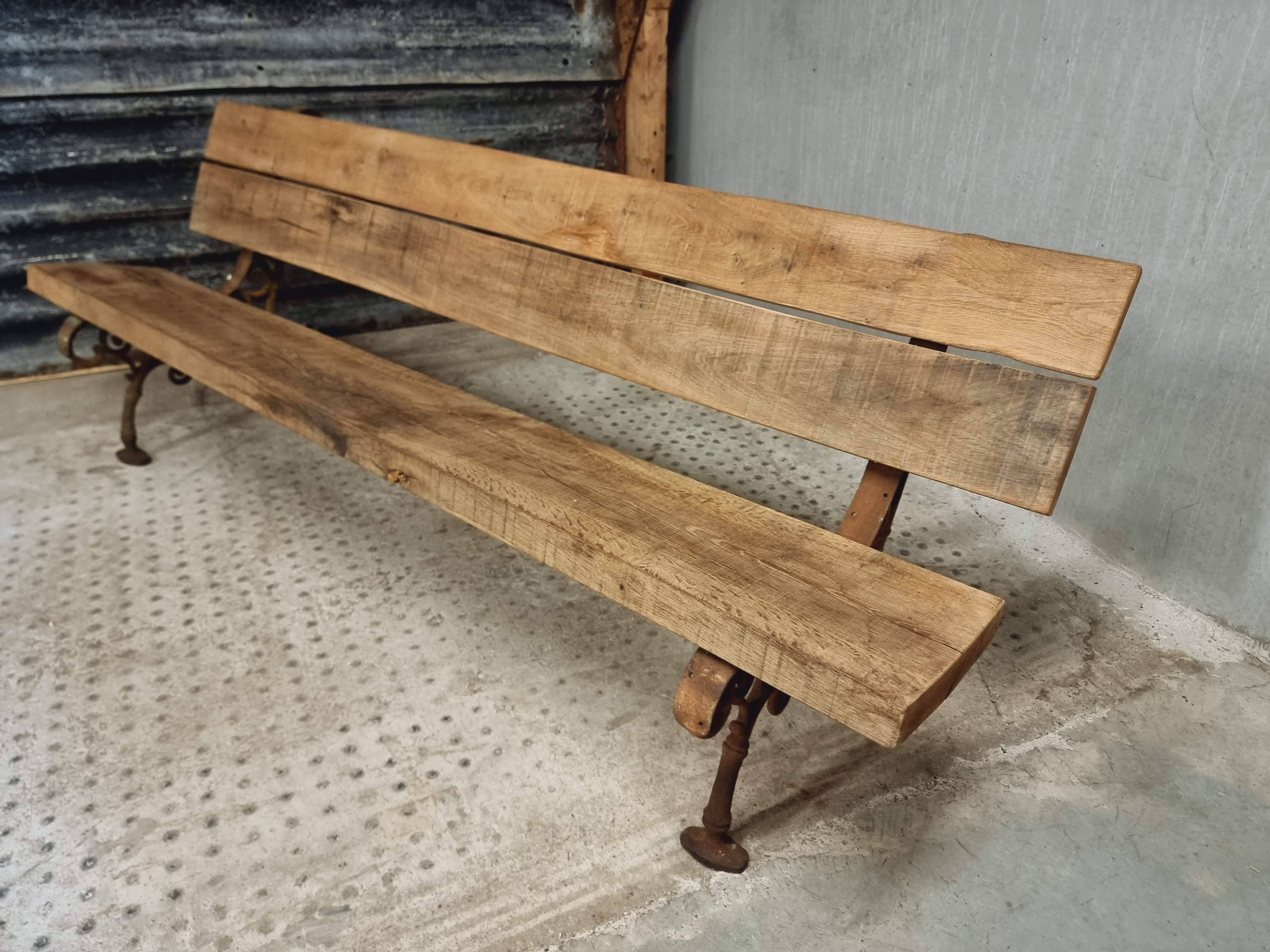 Antique garden bench French park bench oak with cast iron 218 cm