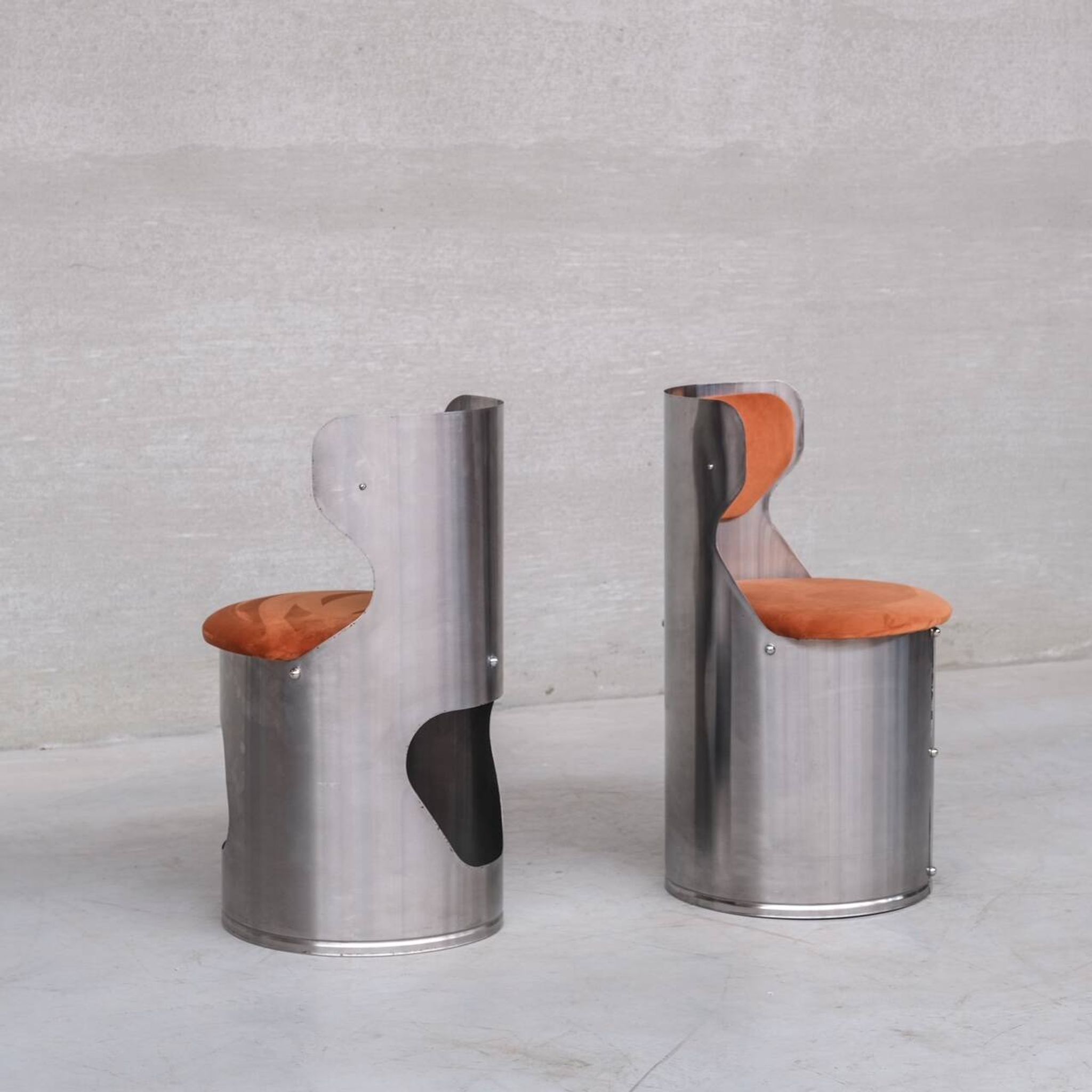 Single Occasional or Vanity Chairs in Brushed Chrome attr. to Willy Rizzo (