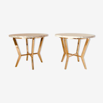 1960s Carrara marble and brass coffee tables, set of two