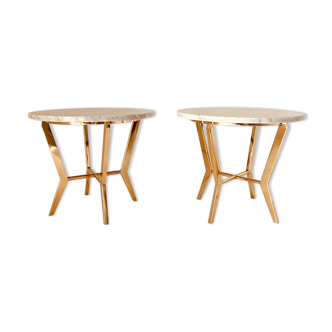 Tables basses en marbre de Carrare et laiton des années 1960, ensemble de deux