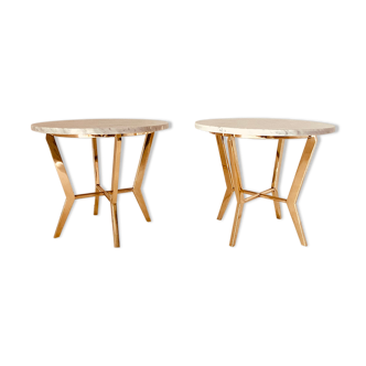 1960s Carrara marble and brass coffee tables, set of two