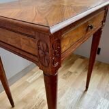 Small living room side table in solid cherry and veneer, Louis XVI style