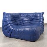 Canapé d'angle Michel Ducaroy Ligne Roset en cuir bleu Togo, France, années 1980